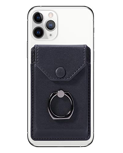 YUNCE Billetera con soporte de anillo para teléfono celular, billetera de cuero delgado, con bloqueo RFID, color negro