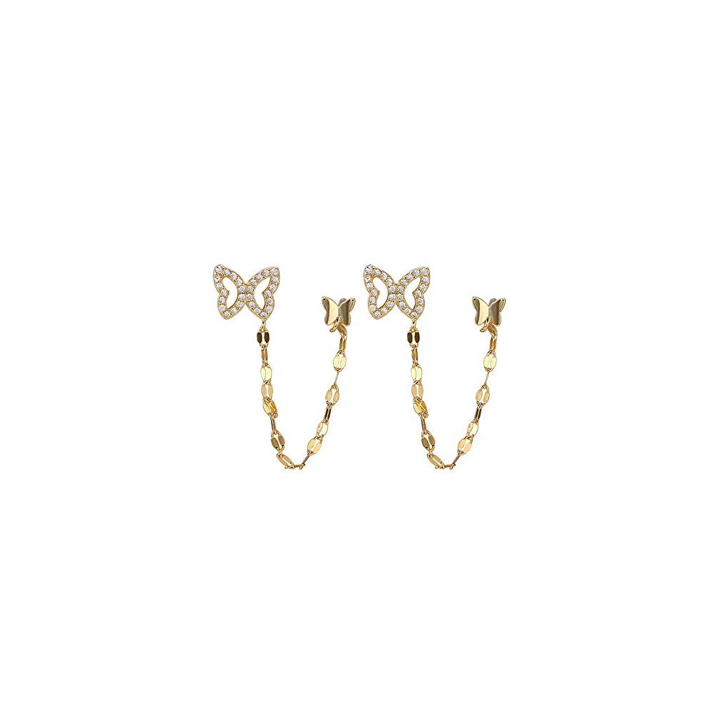 Aretes de plata con diseño de mariposa doble para mujeres
