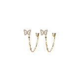 Aretes de plata con diseño de mariposa doble para mujeres