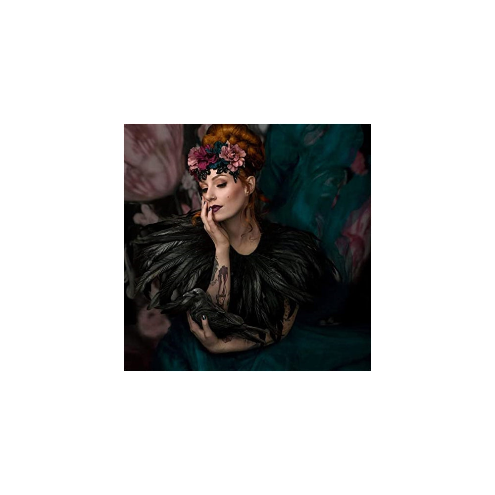 Disfraz chal de pluma natural negro gótico con cuello