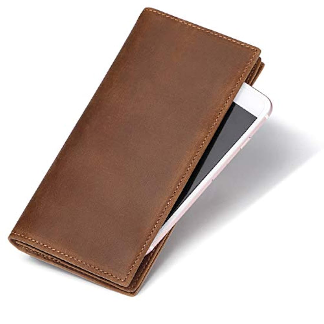 Cartera larga de piel auténtica para hombre, estilo vintage