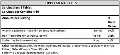 Suplemento Hierro masticable 65 mg con vitamina C 270 mg