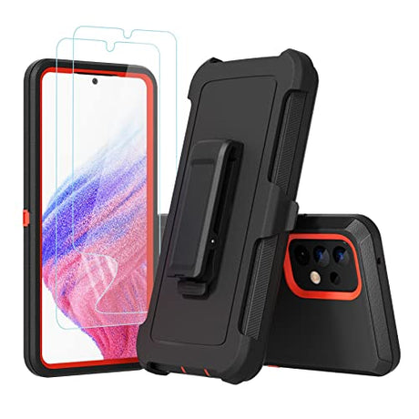Funda compatible con Samsung Galaxy A53 5G, con clip para cinturón, resistente, resistente a los golpes, protección de cuerpo completo, con función atril, para Samsung Galaxy A53 5G (naranja)
