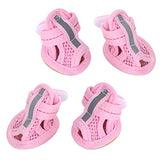 Hemobllo Zapatos de verano para perro, zapatos de malla transpirables para perro, sandalias antideslizantes para mascotas, protectores de patas de perro, para mascotas, perros pequeños, gatos, cachorros (4 unidades, rosa), talla 1