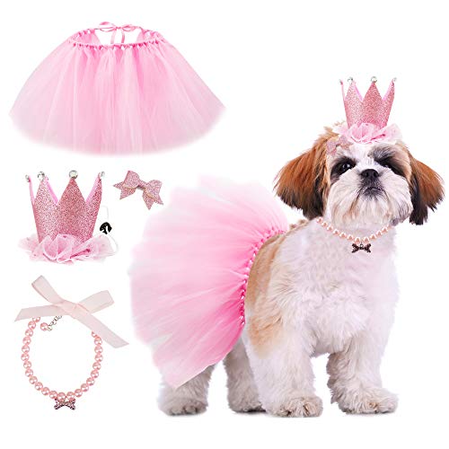 GAGILAND Disfraz de cumpleaños para perro, tutú de cachorro, adorable collar para perros pequeños, niña y cachorro