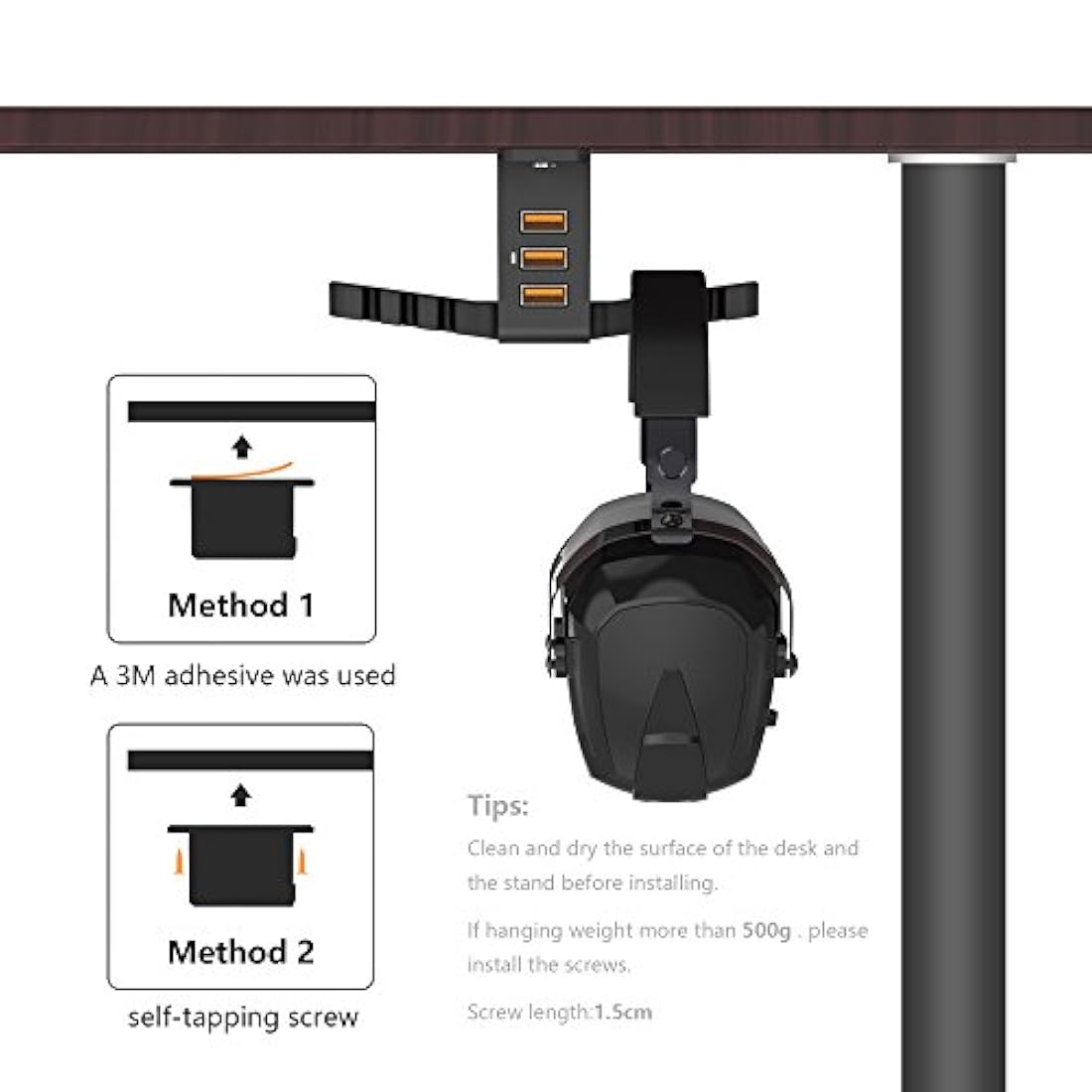 COZOO - Soporte para auriculares con USB Soporte para auriculares con cargador USB.