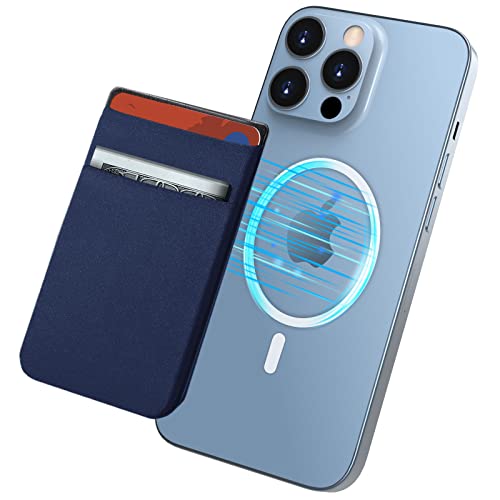 imluckies Cartera magnética compatible con MagSafe Wallet diseñada para iPhone 13 Pro Max/13 Pro/13/13 Mini, doble tela elástica con bolsillos para tarjetas para iPhone 12 Pro Max Mini, color azul