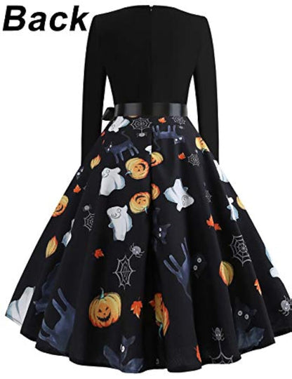 Vestido de manga larga para mujer con diseño de calabaza