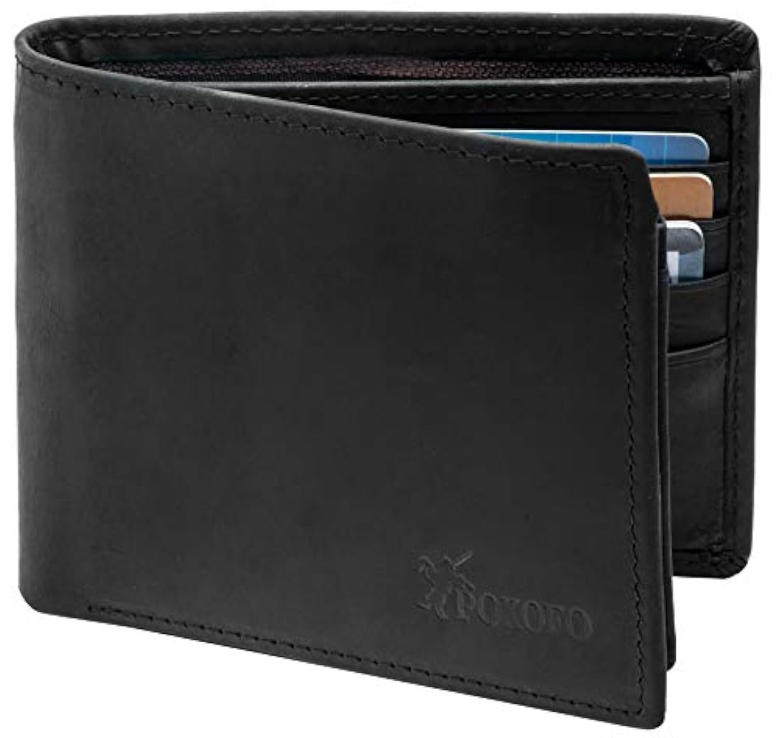 Billetera para hombre con cremallera y de piel auténtica