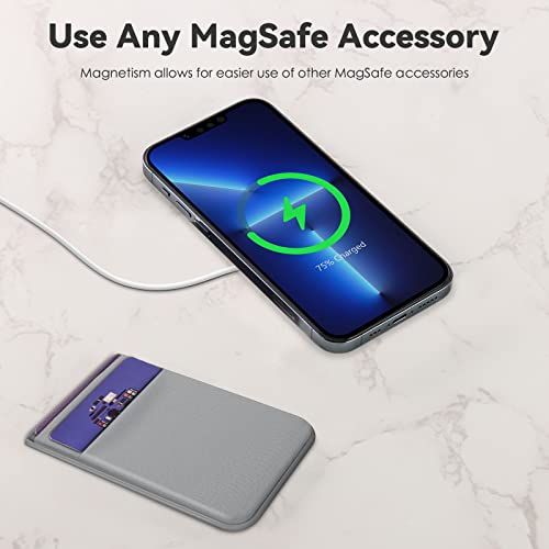 CloudValley Cartera magnética diseñada para iPhone MagSafe, funda elástica de licra de doble bolsillo para tarjetas de identificación de crédito para la parte posterior del iPhone 13 y 12, accesorios de base segura Mag, gris