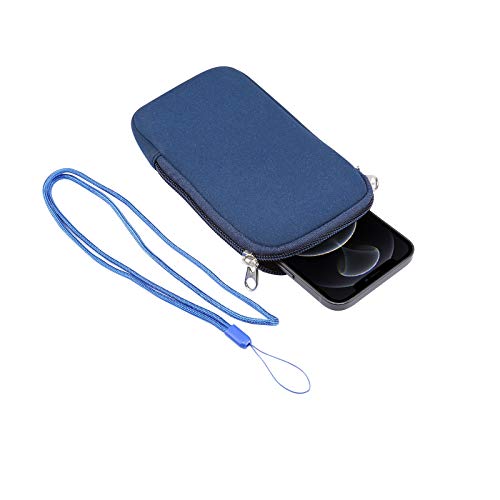 Funda de neopreno con cremallera para teléfono celular, con cordón para el cuello, para Samsung Galaxy S22 Ultra S21 Ultra S20 Plus A03S A21s A13 A12, Moto G Pure G Stylus 2021, OnePlus 9 Pro, BLU, TCL (Azul-XL)