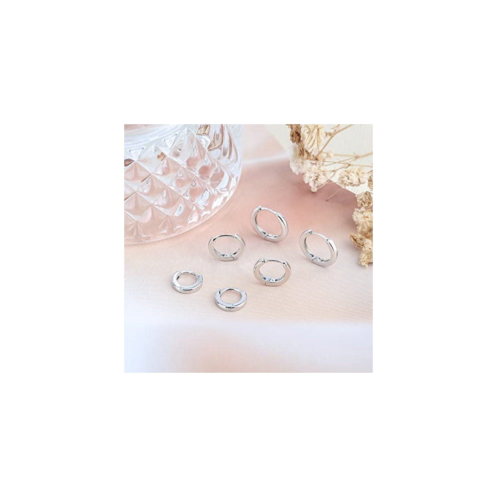 Aretes de plata de aro 3 pares para mujer
