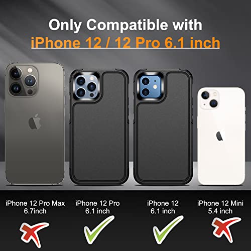 Funda resistente a prueba de golpes para iPhone 12/12 Pro, con [2 protectores de pantalla de vidrio + 2 protectores de lente de cámara, a prueba de polvo] [a prueba de caídas] [resistente y resistente protección de cuerpo completo] - Negro