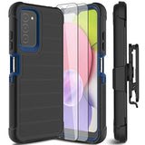 Leptech Funda para Samsung Galaxy A03S con protector de pantalla de vidrio templado, [Serie Funda] Clip de cinturón duro, resistente, resistente, resistente, resistente, resistente a prueba de golpes, cubierta para teléfono celular (negro)
