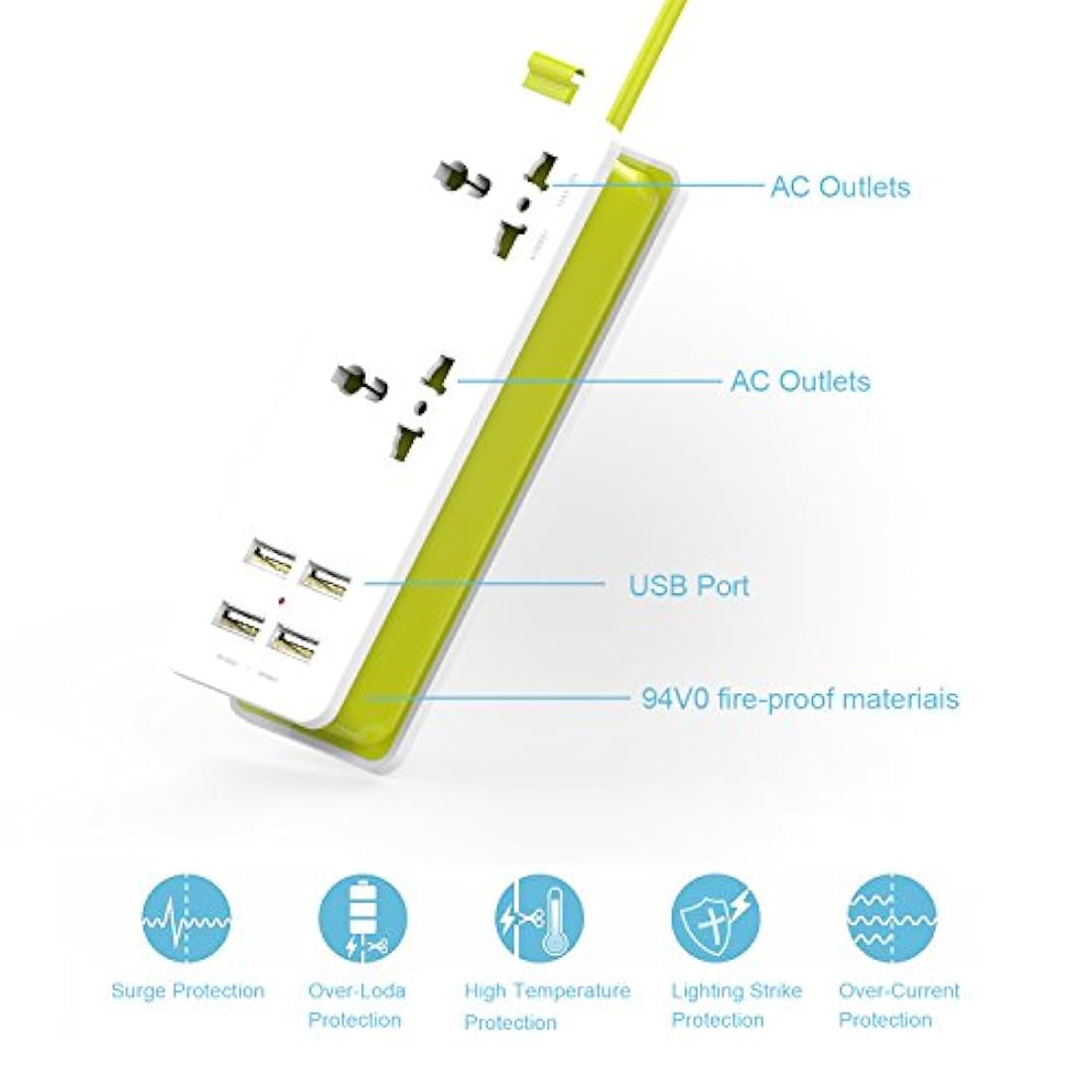 multifuncional Travel Power Strip, Verde