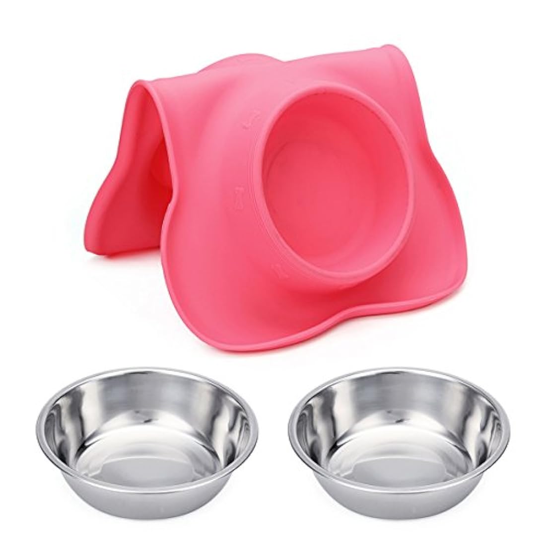 Hubulk - 2 tazones de acero inoxidable para perro, con alfombrilla de silicona antideslizante y cuchara de comida para mascotas, platos para alimentar a perros pequeños, medianos, grandes, gatos, cachorros