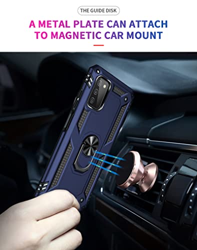 FUNDA para Samsung Galaxy A03S con protector de pantalla HD [grado militar de 16 pies, prueba de caídas] Soporte magnético para anillo de soporte para Samsung Galaxy A03S, azul marino