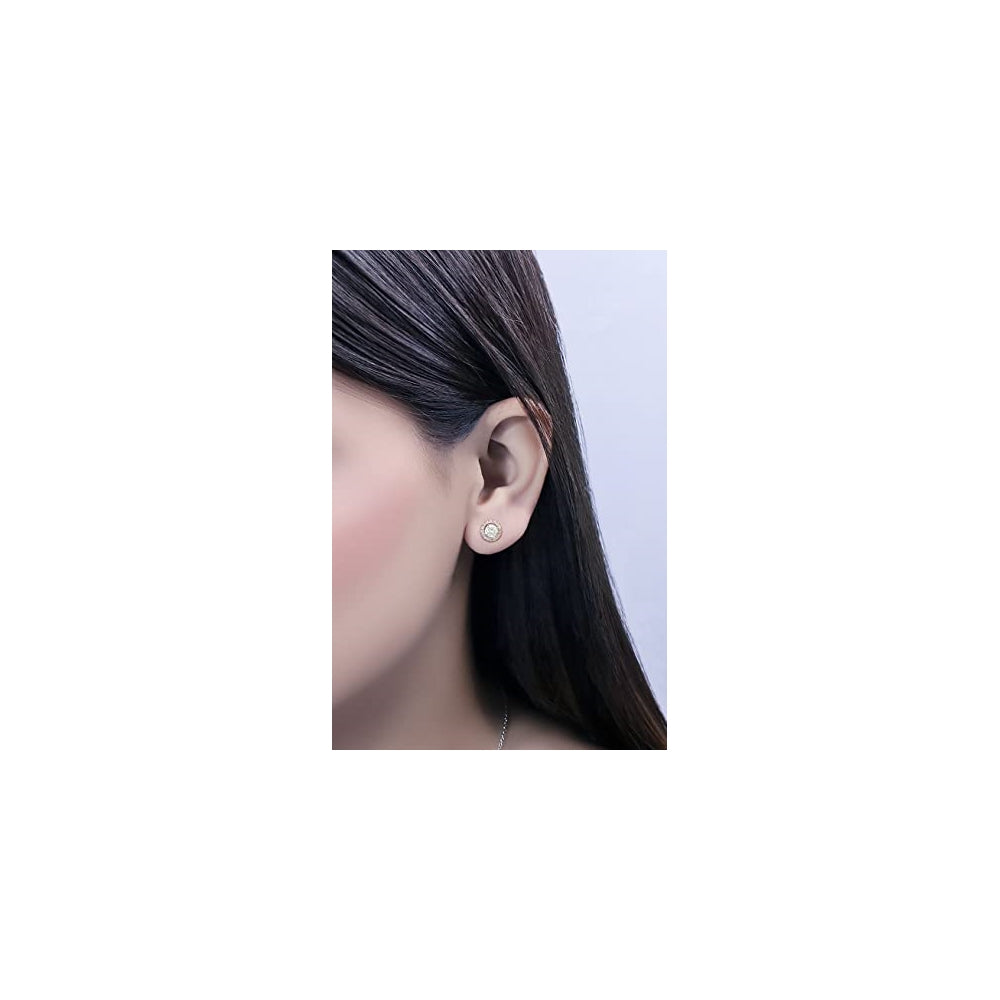 Aretes de tuerca redondos con halo de diamante blanco