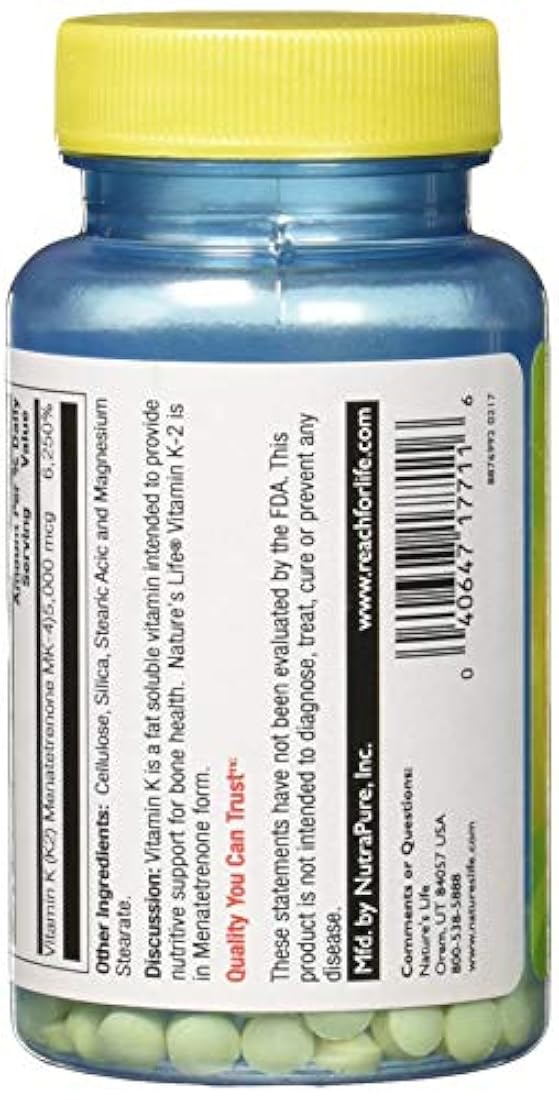 Nature's Life K-2, menatetrenona, 5000 mcg, 60 tabletas
