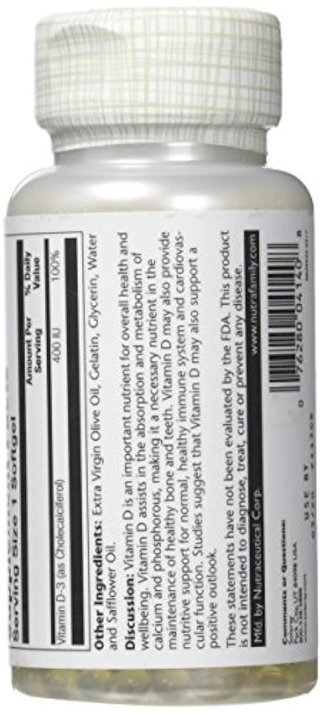 Solaray Vitamina D-3 – 400 IU – 120 °Cápsulas de Gel