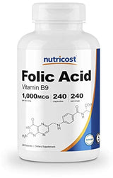 Nutricost ácido fólico (Vitamina B9) 1000 mcg, 240 Cápsulas, 1 botella, 1