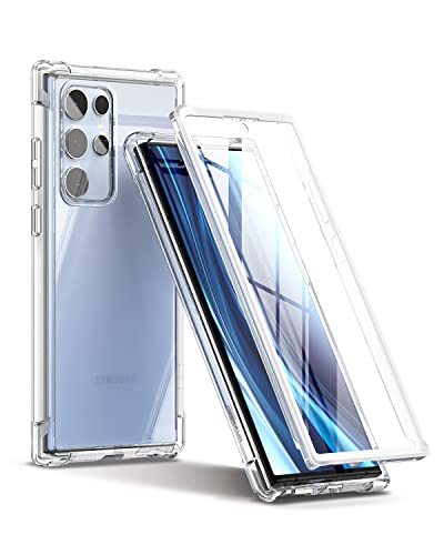 SURITCH Compatible con Galaxy S22 Ultra Clear Case 5G, [Protector de pantalla integrado] Protección de cuerpo completo Carcasa dura + TPU suave parachoques a prueba de golpes Funda resistente para Samsung Galaxy S22 Ultra 6.8 pulgadas (transparente)