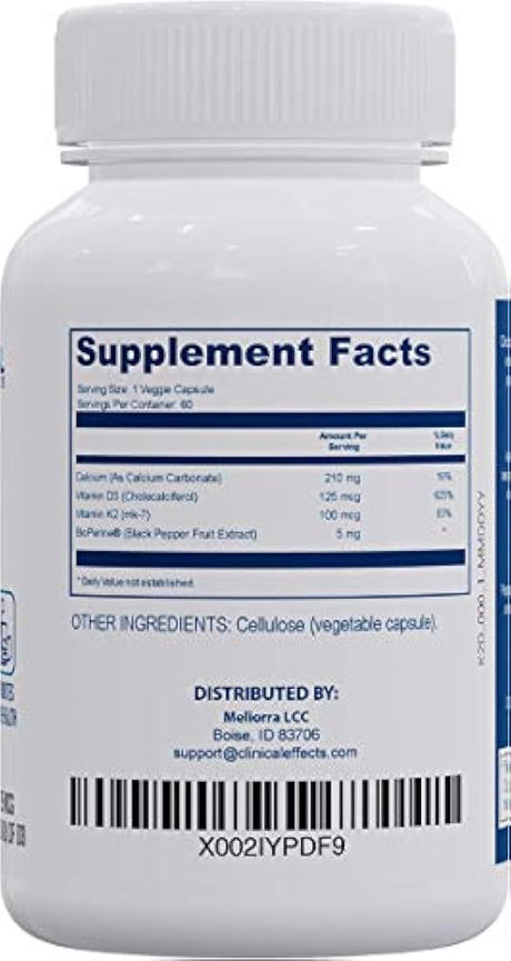 Efectos clínicos: Vitamina K2 + D3 – Vitamina K2, suplemento de vitamina D3 con extracto de pimienta negra bioperina y calcio para el apoyo a la salud del hueso y el corazón – 60 cápsulas – Máxima absorción – Fabricado en los Estados Unidos