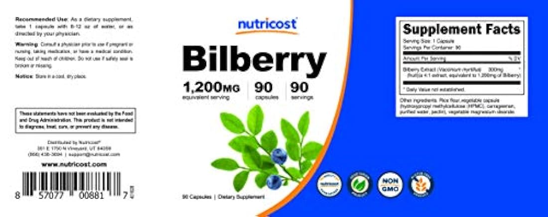 Nutricost Bilberry Capsules 1200mg 90 Cápsulas Vegetarianas