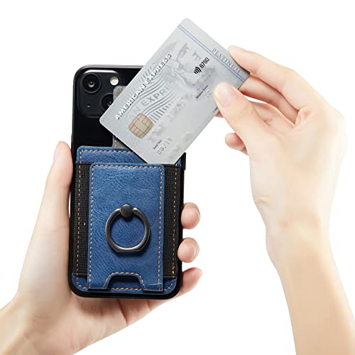 Tarjetero RFID para teléfono celular, tarjetero adhesivo de crédito para la parte posterior del teléfono para la mayoría de teléfonos inteligentes (azul + marrón, 2 unidades)