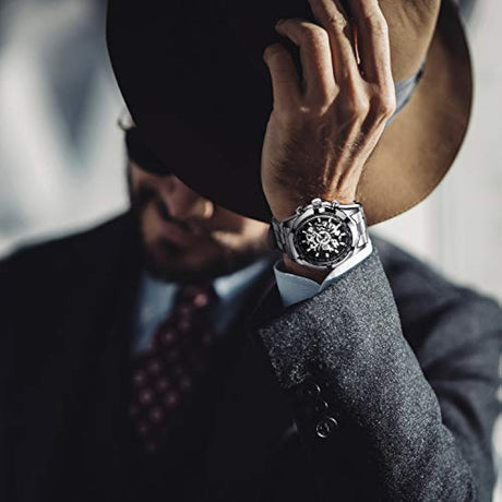 Relojes para hombre, esqueleto mecánico de acero inoxidable