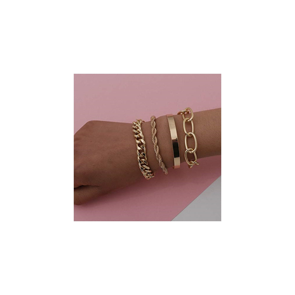 Pulseras y tobilleras Juego de 4 pulseras de cadena de plata