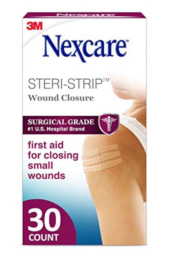 Nexcare Steri-Strip cierre de herida, tiras hipoalergénicas, 1/4 pulgadas x 4 pulgadas, 30 unidades