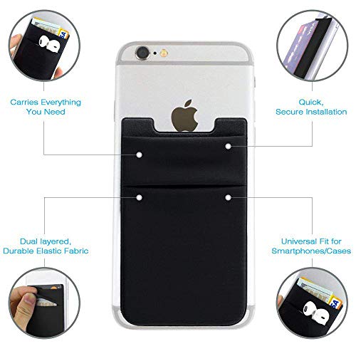 Tarjetero de elastano elástico para teléfono, con bolsillo para tarjetas de crédito y cédula de identidad, con adhesivo 3M compatible con iPhone, Samsung Galaxy y smartphones Android
