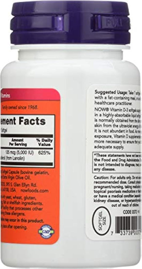Now Foods Vitamina D3 5000 IU – 120 softgels, 2 Pack