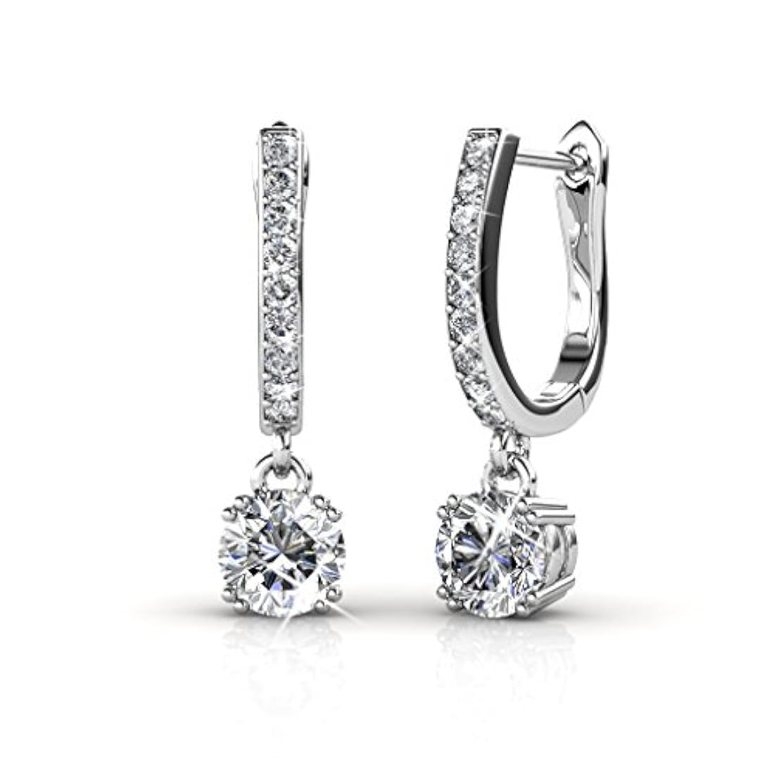 Cate and Chloe McKenzie - Pendientes colgantes de oro blanco de 18 quilates con cristales de Swarovski, pendientes colgantes de cristal solitario, los mejores pendientes de gota de plata para mujer, juego de canal, gota de herradura