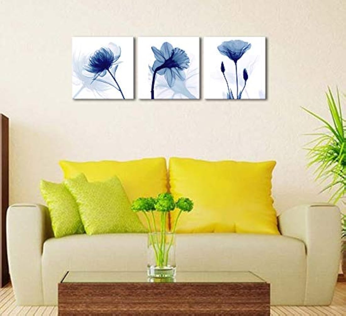 Lienzo decorativo con 3 paneles de flores abstractas