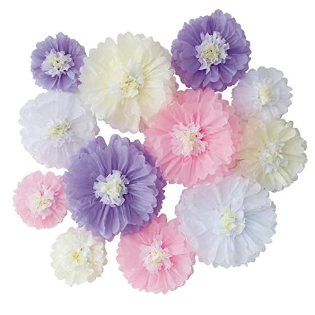 Paquete de 12 flores de papel de seda de color rosa y blanco