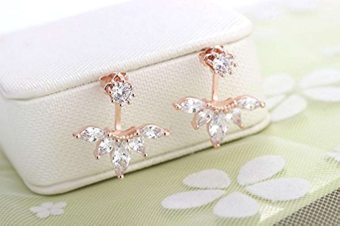 megko aretes con pasador a rosca, diseño de plumas y hojas, con cristales transparentes, moderno, para mujer