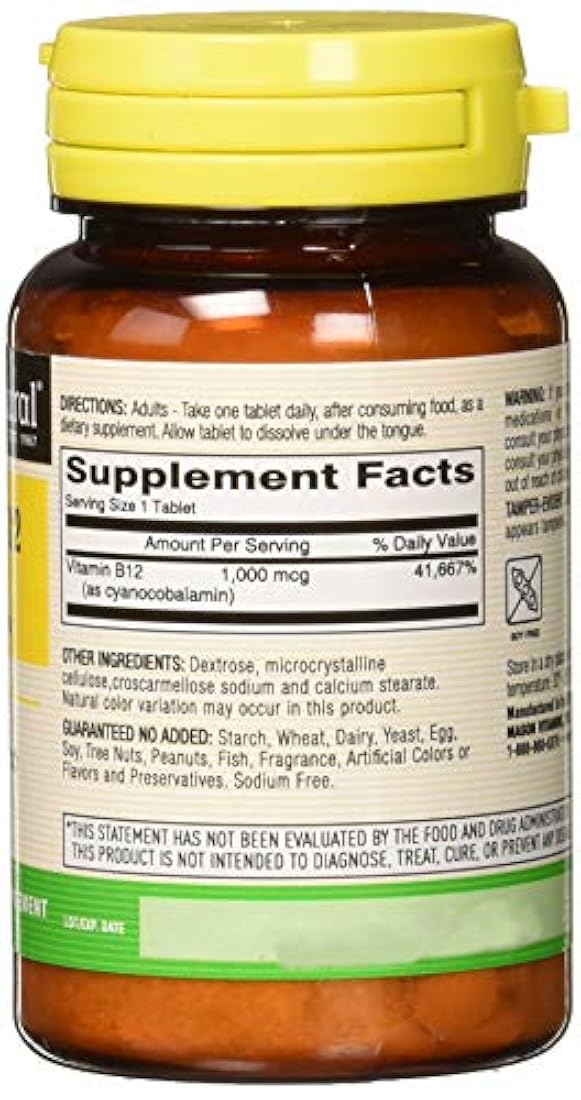 Mason Natural Vitamina B-12 1000mcg tabletas sublinguales - 100 Ea