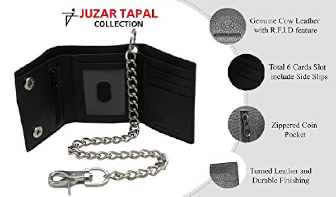 RFID, bloqueo de piel, monedero con cadena de tres pliegues