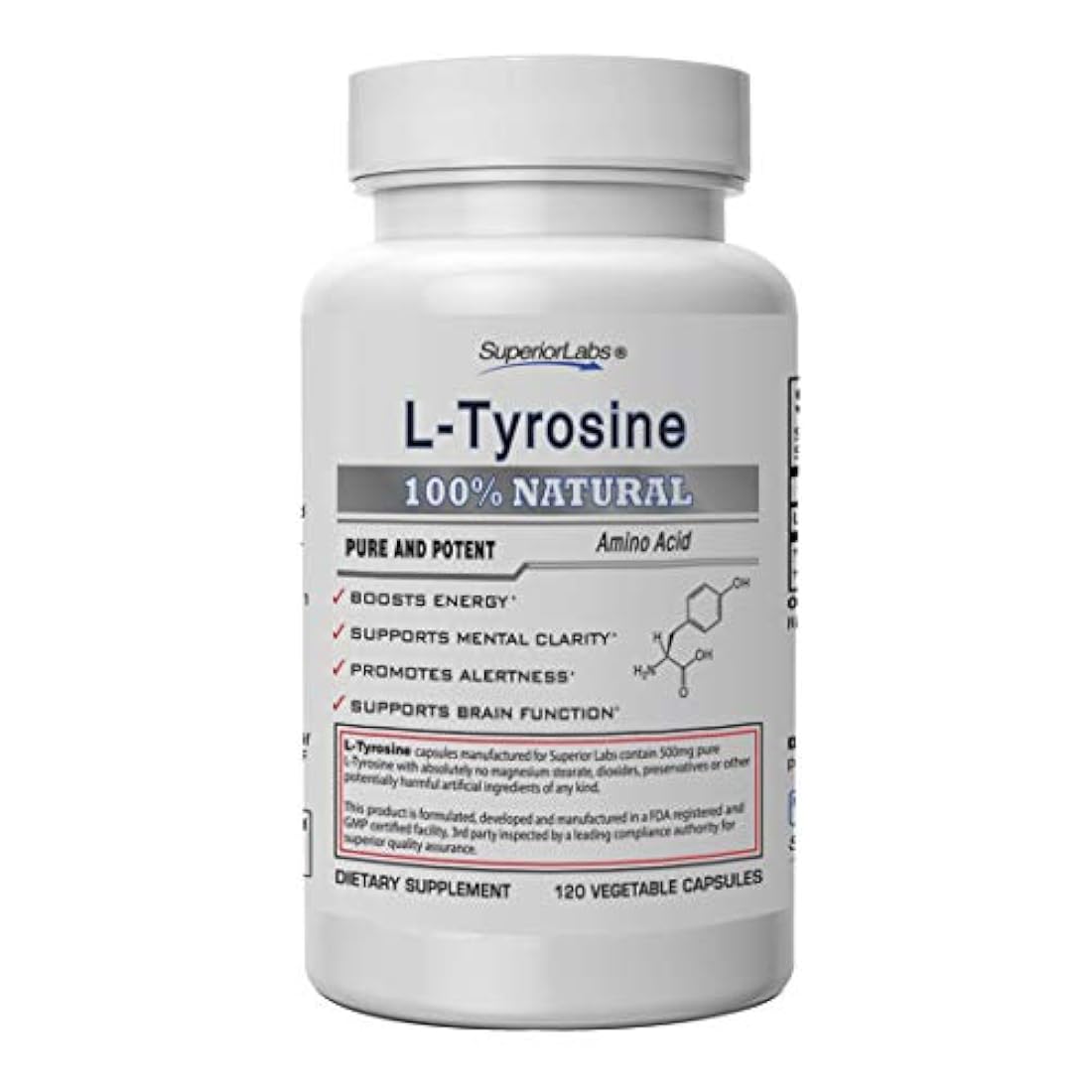 Superior Labs - Pure Natural L-Tyrosine NonGMO - 500 mg 120