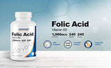 Nutricost ácido fólico (Vitamina B9) 1000 mcg, 240 Cápsulas, 1 botella, 1