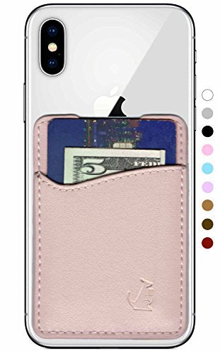 Wallaroo - Tarjetero de cuero adhesivo para iPhone y smartphones Android, rosa, dorado, cuero (Rose Gold Leather)