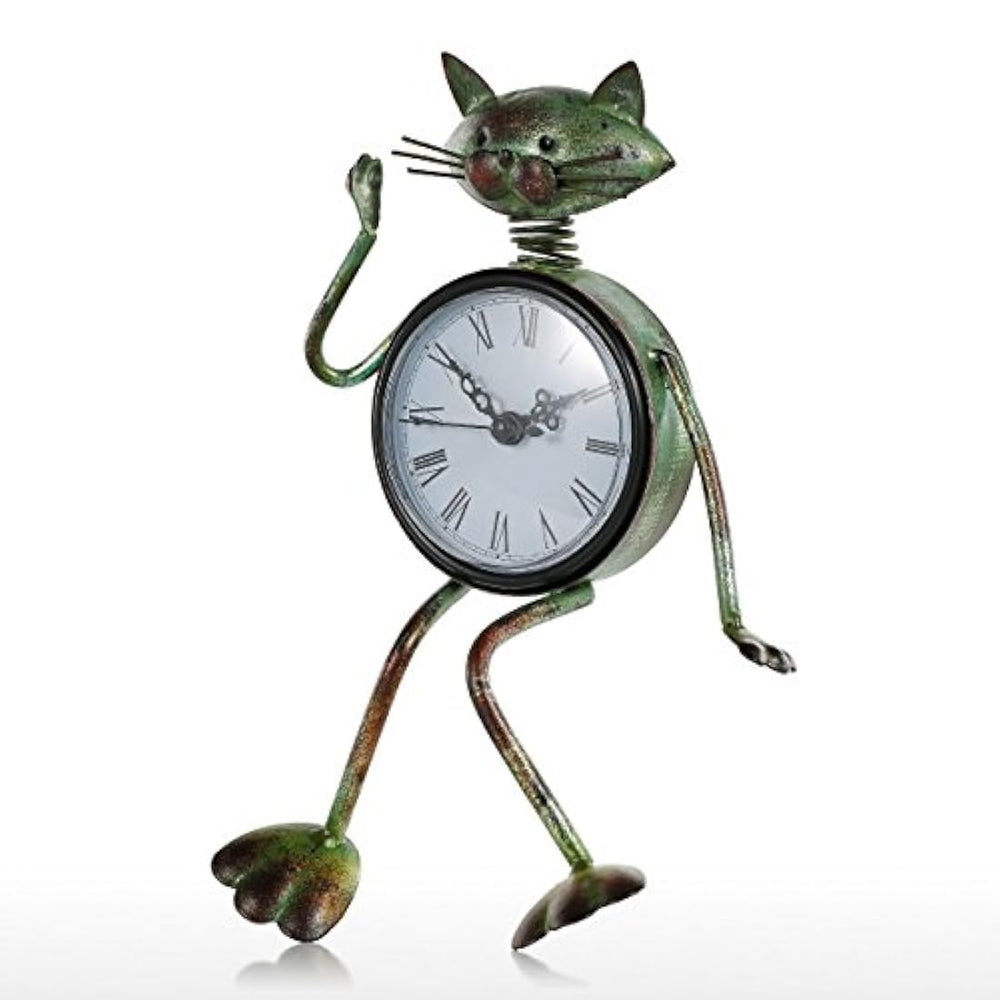 Reloj de escritorio Hecho a mano Vintage Metal Gato.