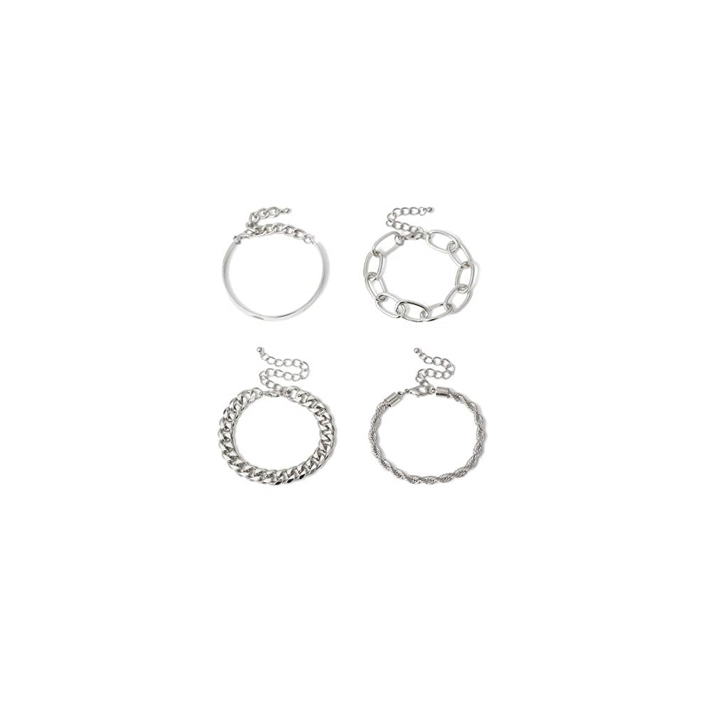 Pulseras Juego de 4 pulseras de cadena de plata para mujer