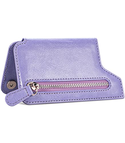 TopFunny Cartera adhesiva para funda de teléfono, tarjetero adhesivo de crédito para la parte posterior de las fundas del teléfono, funda de cuero con cremallera, compatible con iPhone, Samsung Galaxy la mayoría de los teléfonos inteligentes, color morado