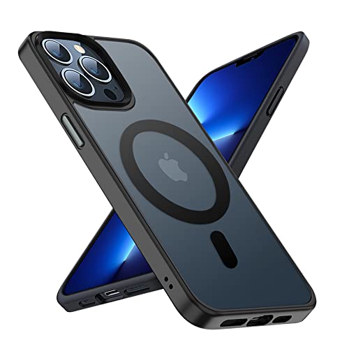 MGNAOOI - Funda magnética para iPhone 12 Pro Max, anticaídas de calidad militar comprobada, compatible con MagSafe, parte trasera translúcida mate con teclas de aleación de aluminio, antihuellas, antiarañazos, 6.7&nbsp;pulgadas, color negro