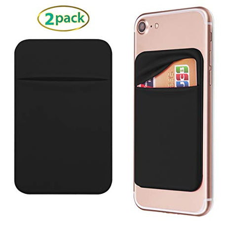 OBVIS Bolsillo para teléfono celular, tarjetero autoadhesivo con adhesivo 3M RFID, tarjetero para tarjeta de crédito ATM, para iPhone Android, 2 unidades, color negro