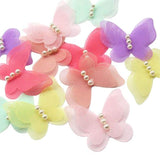 Flores de lazos de organza mariposa perla para decoración