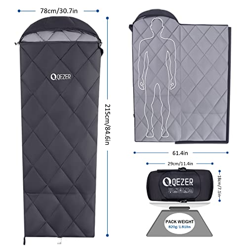 QEZER Saco de dormir de plumón para adultos de 27-55℉ 600 grados de potencia de llenado para clima frío, saco de dormir ultraligero con saco de compresión para mochileros, camping, senderismo
